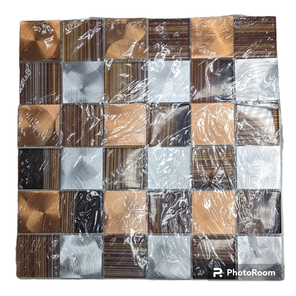 12" x 12" Glass and Metal Grid Mosaic Wall Tile Copper Stainless Steel Glass New